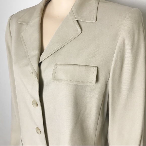 Vintage 100% silk khaki pant suit wide pleated leg - Picture 6 of 11